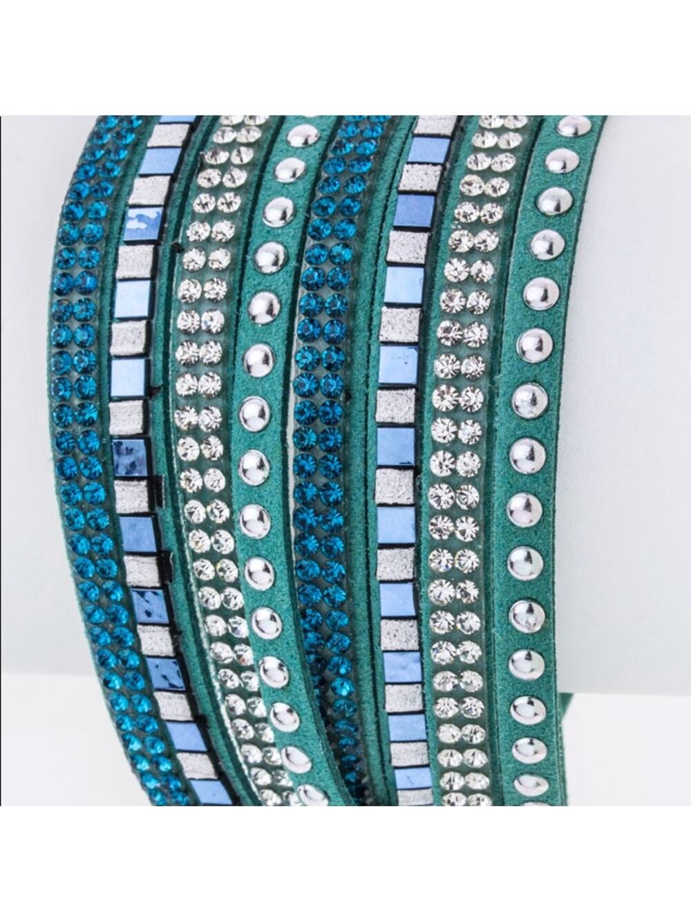 Mix Stud Slit Layer Wrap Bracelet - Teal
